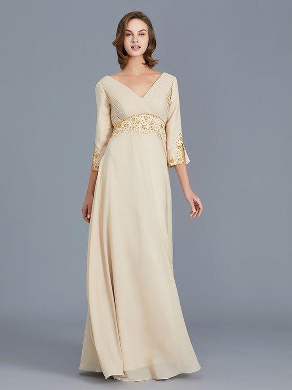 NumberSea - A - Line/Princess V - neck Ruffles Chiffon Floor - Length Mother of the Bride Dresses