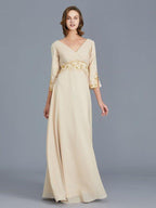 NumberSea - A - Line/Princess V - neck Ruffles Chiffon Floor - Length Mother of the Bride Dresses