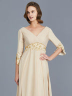 NumberSea - A - Line/Princess V - neck Ruffles Chiffon Floor - Length Mother of the Bride Dresses