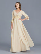 NumberSea - A - Line/Princess V - neck Ruffles Chiffon Floor - Length Mother of the Bride Dresses