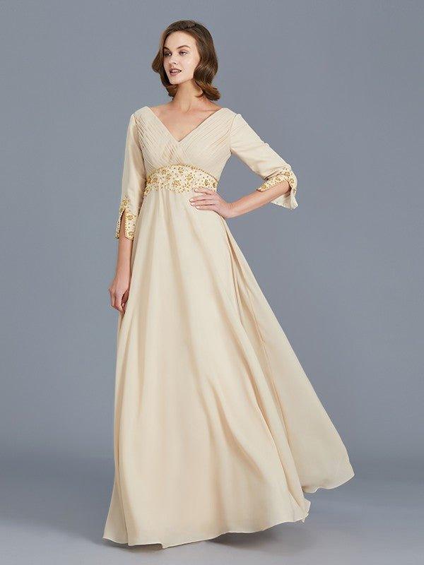 NumberSea - A - Line/Princess V - neck Ruffles Chiffon Floor - Length Mother of the Bride Dresses
