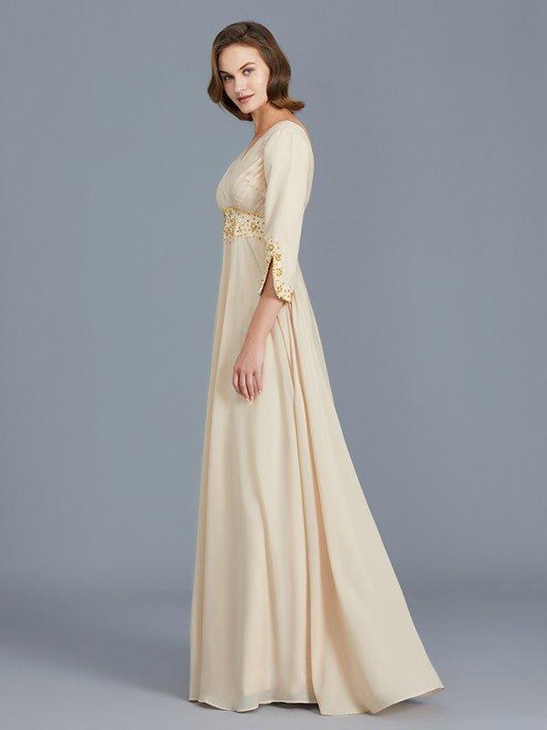 NumberSea - A - Line/Princess V - neck Ruffles Chiffon Floor - Length Mother of the Bride Dresses