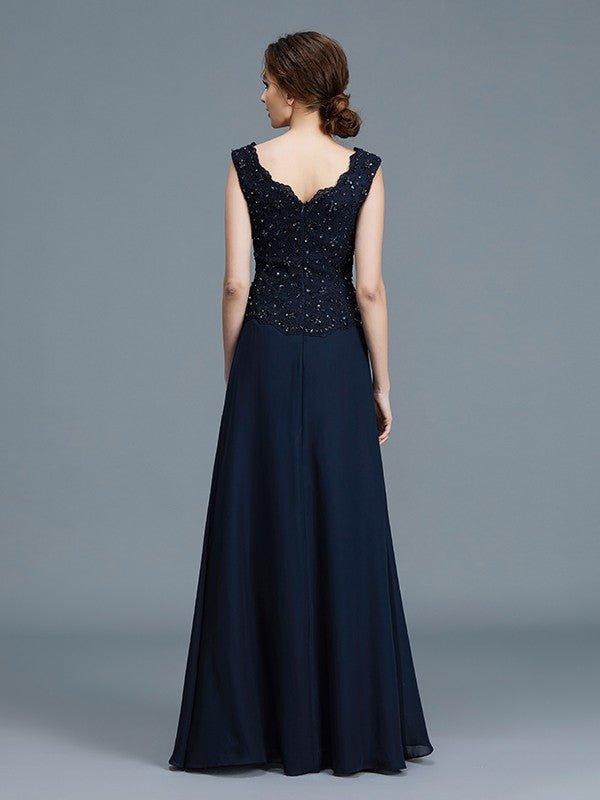 NumberSea - A - Line/Princess V - neck Ruffles Floor - Length Chiffon Sleeveless Mother of the Bride Dresses
