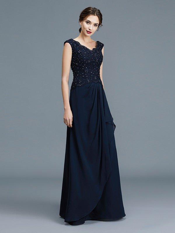 NumberSea - A - Line/Princess V - neck Ruffles Floor - Length Chiffon Sleeveless Mother of the Bride Dresses