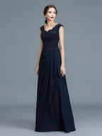 NumberSea - A - Line/Princess V - neck Ruffles Floor - Length Chiffon Sleeveless Mother of the Bride Dresses