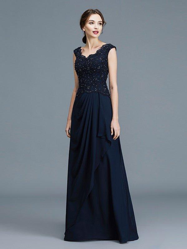 NumberSea - A - Line/Princess V - neck Ruffles Floor - Length Chiffon Sleeveless Mother of the Bride Dresses