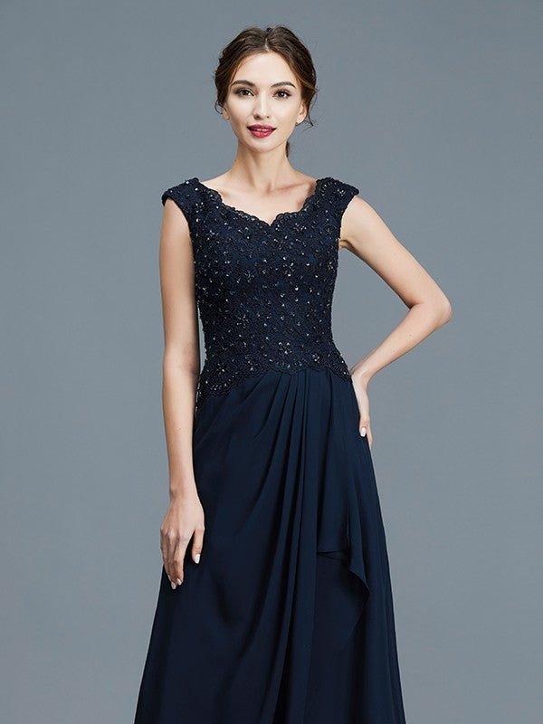 NumberSea - A - Line/Princess V - neck Ruffles Floor - Length Chiffon Sleeveless Mother of the Bride Dresses