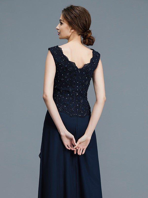 NumberSea - A - Line/Princess V - neck Ruffles Floor - Length Chiffon Sleeveless Mother of the Bride Dresses