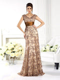 NumberSea - A - Line/Princess V - neck Ruffles Sleeveless Long Lace Mother of the Bride Dresses