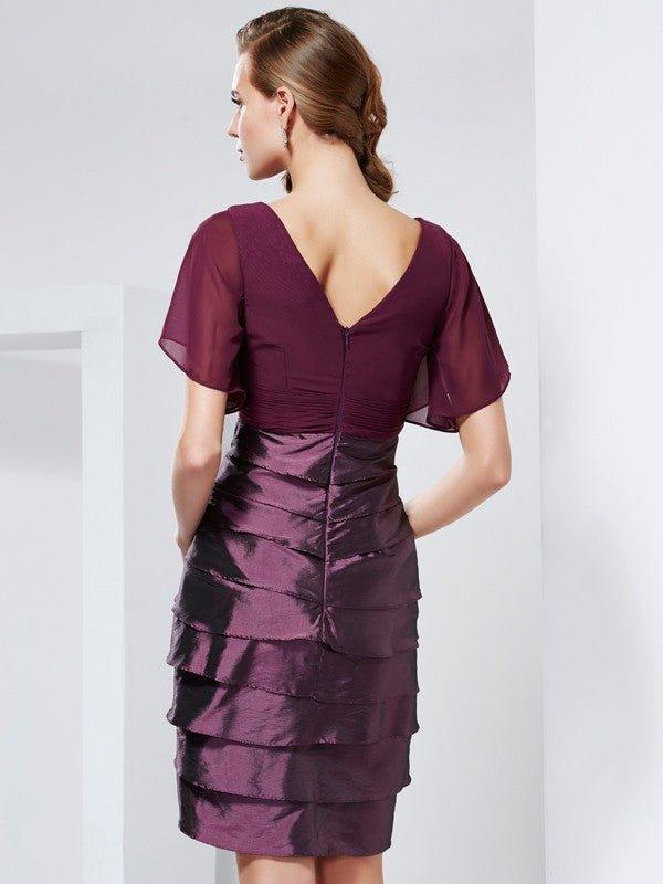 NumberSea - A - Line/Princess V - neck Short Sleeves Ruffles Short Taffeta Mother of the Bride Dresses