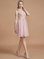 NumberSea - A - Line/Princess V - neck Sleeveless Lace Short/Mini Chiffon Bridesmaid Dresses