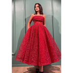 Glamouröses und dramatisches Ballkleid in A-Linie, bedruckt, schulterfrei, ärmellos