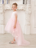 Vestido de princesa sin mangas de tul para niña de las flores con cuentas y lazo de plumas (010224704) 