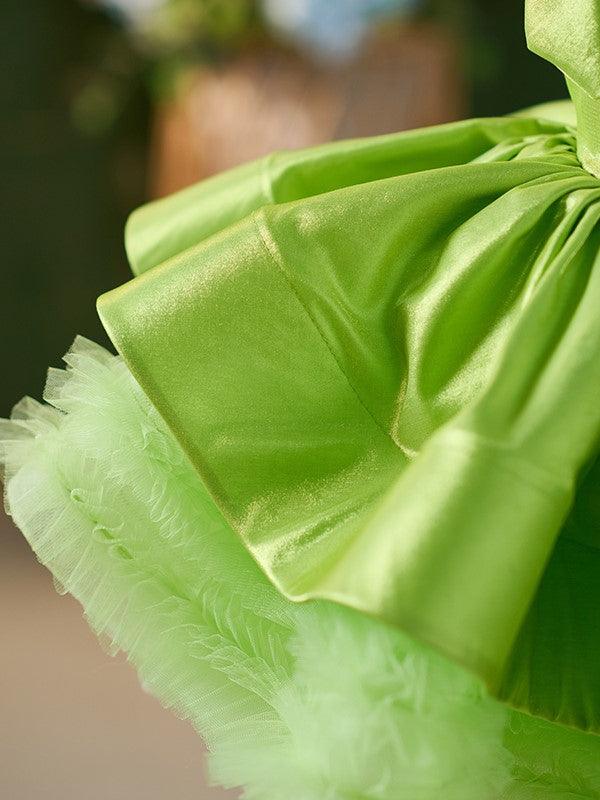 Vestido de tul satinado verde hasta la rodilla para niña 
