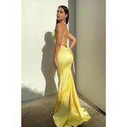 Plunging V-neck Yellow Long Prom Dress
