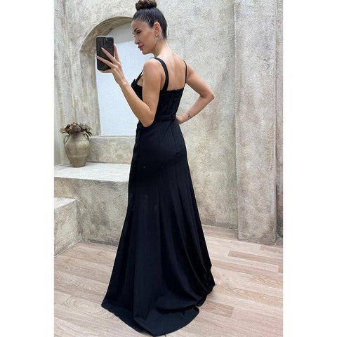 Sheath Straps Beaded Long Prom Dress with Split Evening Gowns