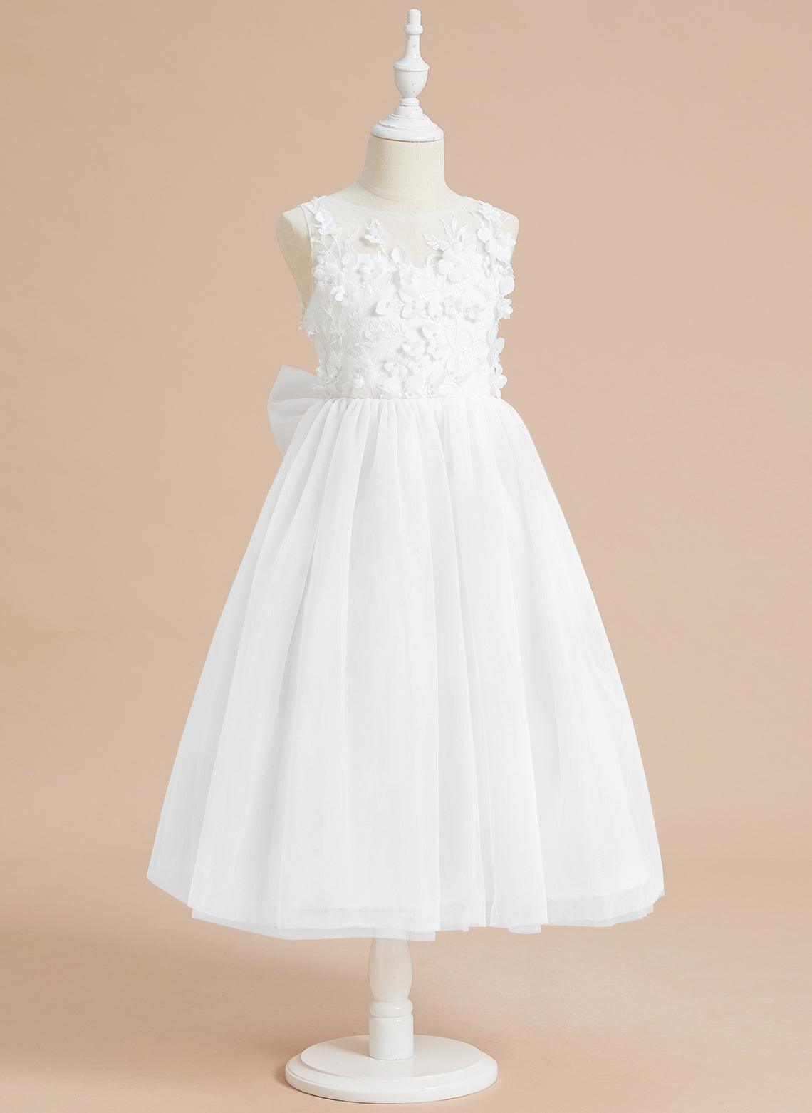 Vestido largo hasta la rodilla con encaje floral y lazo grande 