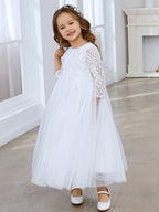 Vestido de fiesta de tul con tutú y espalda de encaje de peonía para niñas 