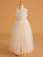 Enchanted Garden Girl Baby Toddler 3D Flower Embellishment Floral Applique Tulle Bow Dress