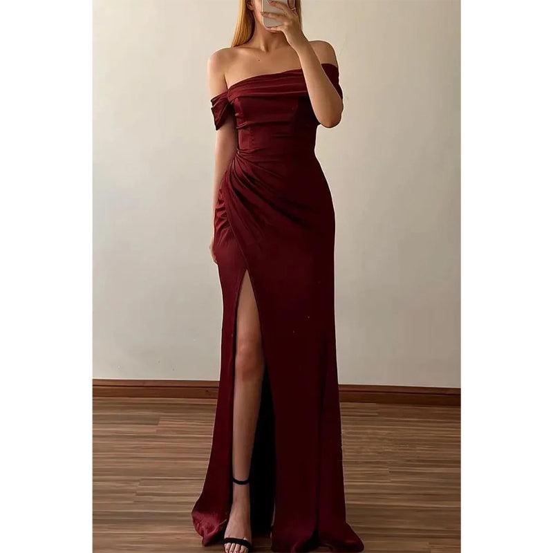 Figurbetontes, schulterfreies, gerüschtes Party-/Ball-/Abendkleid mit Seitenschlitz 