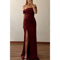 Figurbetontes, schulterfreies, gerüschtes Party-/Ball-/Abendkleid mit Seitenschlitz 