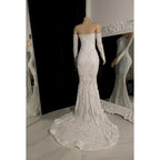 Trumpet/Mermaid Off-Shoulder Long Sleeves Lace Applique Formal Prom Dress
