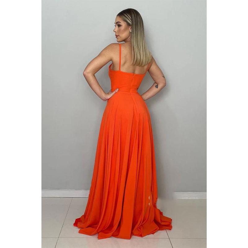 Spaghettiträger Herzausschnitt Langes Brautjungfernkleid Abendkleid 