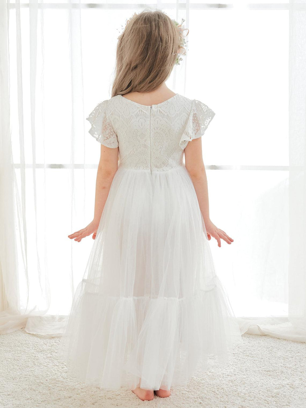 Knöchellanges weißes Kleid aus Spitzentüll (2003227579) 