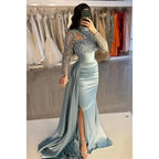 Sheath/column Sequins High Neck Beaded Long Sleeves Prom Evening Gown