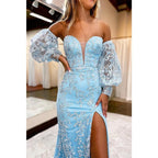 Vestido de fiesta de encaje exquisito con escote en V pronunciado y mangas 