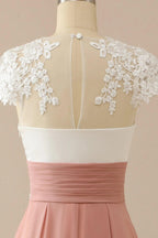 Mother of Bride Dress V Neck Appliques Short Sleeves
