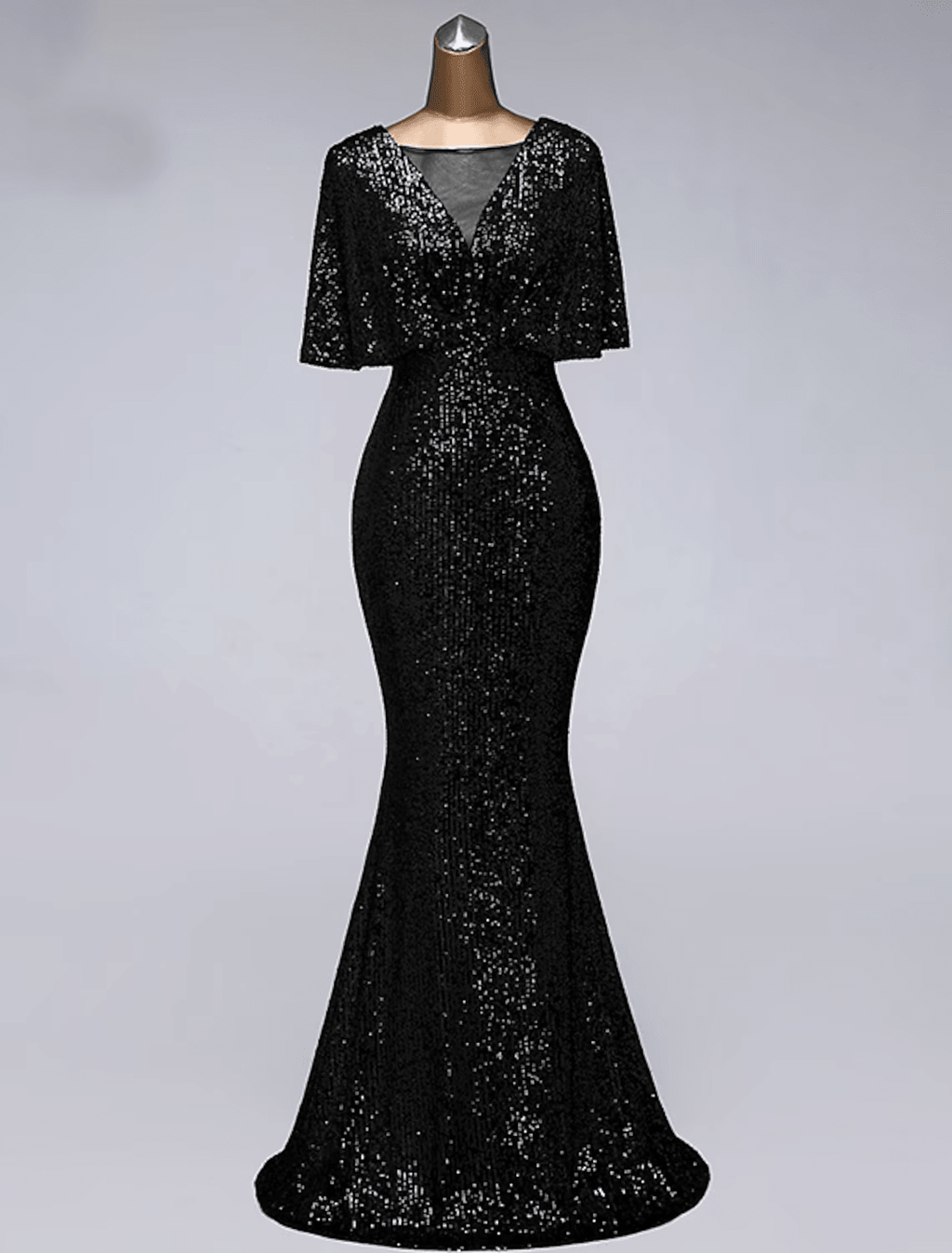Vestidos de fiesta de sirena/trompeta, vestido brillante, para invitada de boda, largo hasta el suelo, media manga, cuello ilusión, lentejuelas con volantes de lentejuelas