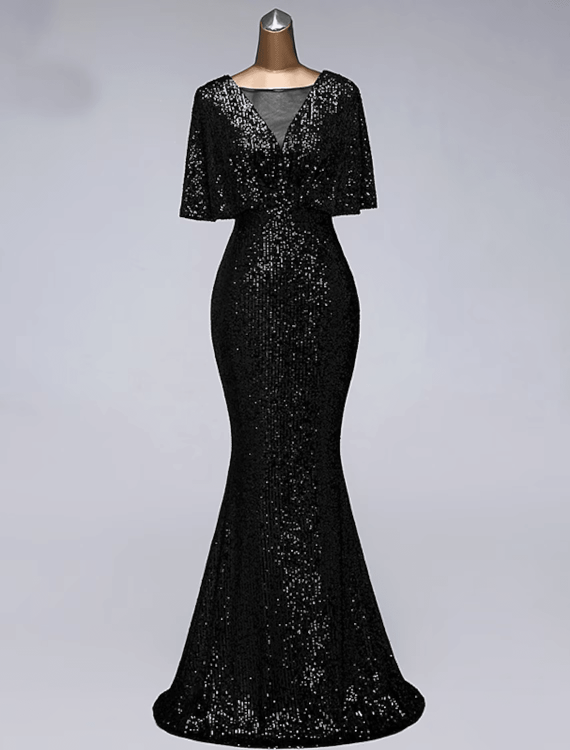 Vestidos de fiesta de sirena/trompeta, vestido brillante, para invitada de boda, largo hasta el suelo, media manga, cuello ilusión, lentejuelas con volantes de lentejuelas