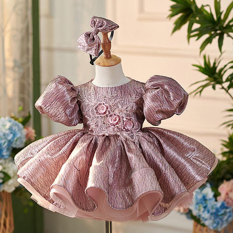 Vestido de fiesta de primer cumpleaños para niña, de jacquard, hasta la rodilla 