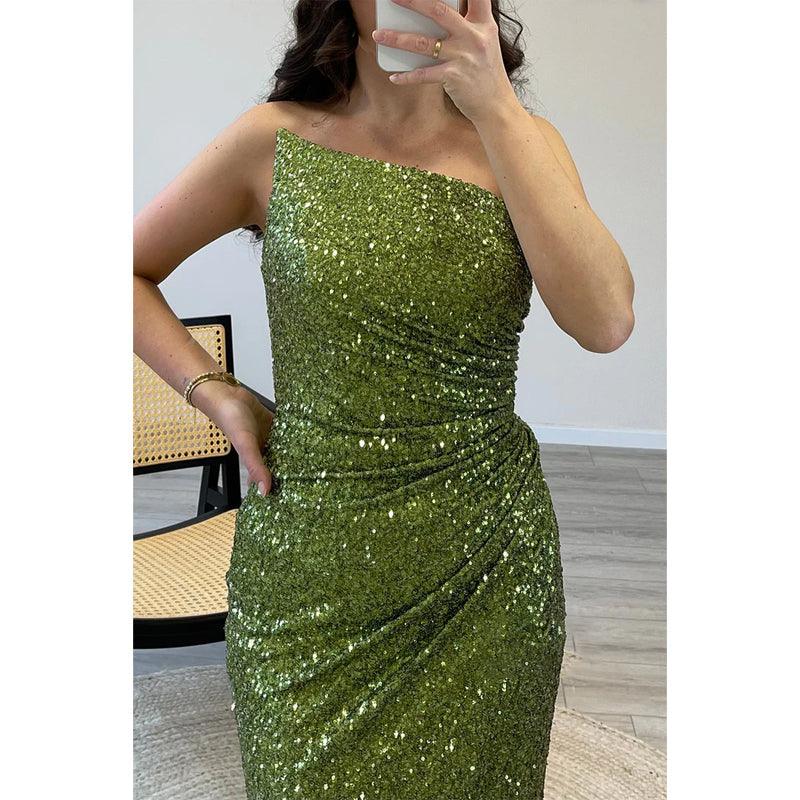 Etui-Linie/Säule Trägerlos Pailletten Falten Langes Ballkleid Abendkleid 