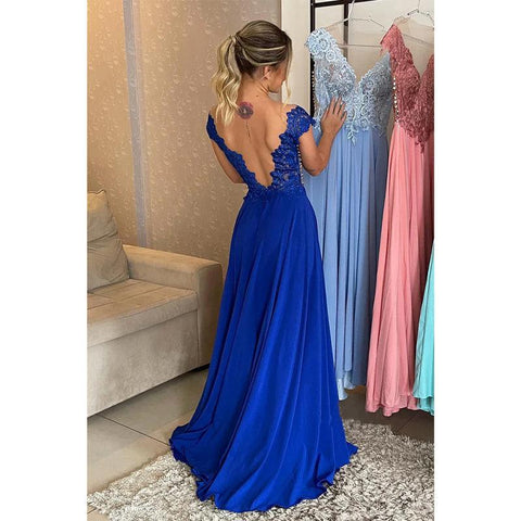 Sexy V-neck Lace A-line Long Formal Evening Dress Plus Size Mother of The Bride Dress
