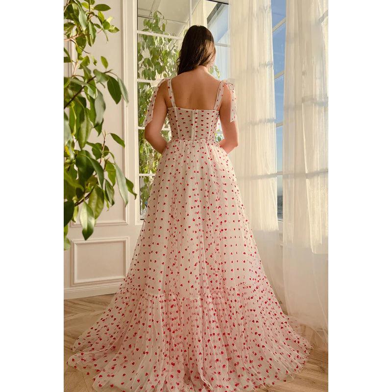 Sweetheart Ruched Tulle A-Line Long Bouquet of Hearts Prom Gown