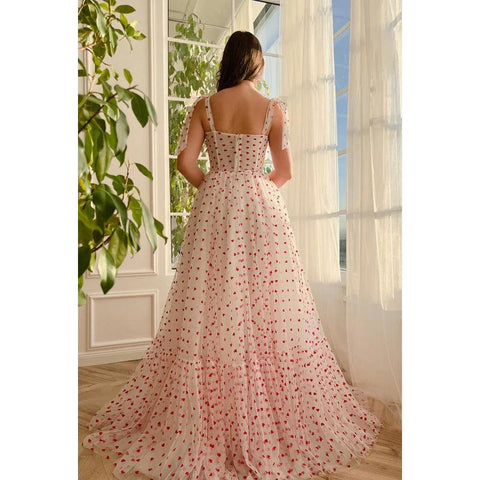 Sweetheart Ruched Tulle A-Line Long Bouquet of Hearts Prom Gown