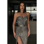 Etui-/Säulen-Abendkleid mit glitzerndem Herzausschnitt und Schlitz 
