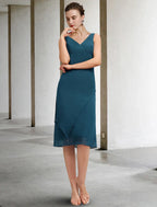 Two Piece Sheath / Column Mother of the Bride Dress Church Vintage Elegant V Neck Knee Length Chiffon Sleeveless Wrap Included Jacket Dresses with Draping Tier