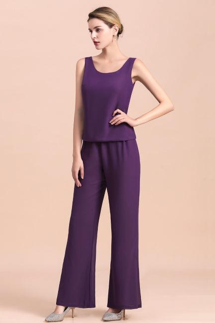 Mono de gasa color uva con tirantes y cuentas para madre de la novia, asequible, en línea, con chal