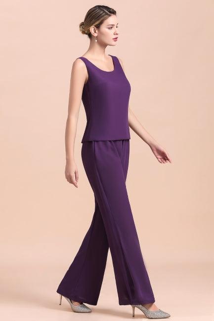 Mono de gasa color uva con tirantes y cuentas para madre de la novia, asequible, en línea, con chal