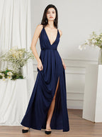 Affordable V-Neck Straps Chiffon Bridesmaid Dresses