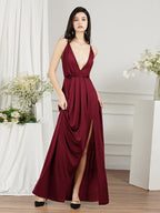 Affordable V-Neck Straps Chiffon Bridesmaid Dresses