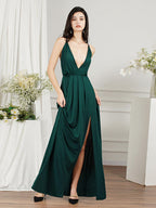 Affordable V-Neck Straps Chiffon Bridesmaid Dresses