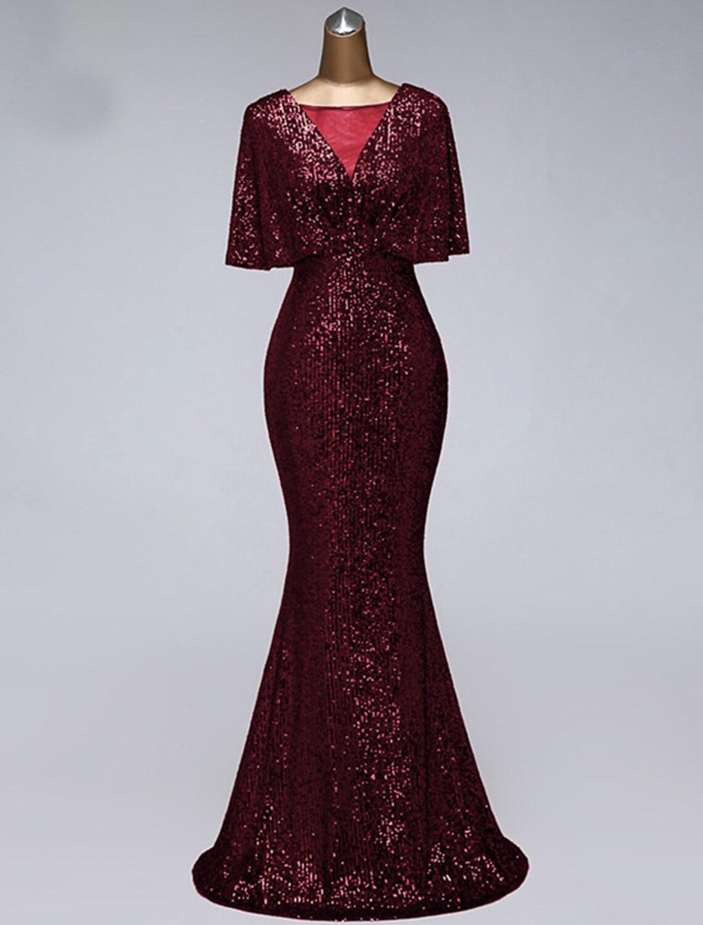 Vestidos de fiesta de sirena/trompeta, vestido brillante, para invitada de boda, largo hasta el suelo, media manga, cuello ilusión, lentejuelas con volantes de lentejuelas