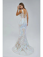 Mermaid / Trumpet Evening Gown Sparkle & Shine Dress Engagement Formal Evening Court Train Sleeveless V Neck Sequined with Sequin