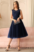 Amazing A-Line Scoop Sleeveless Lace Short Bridesmaid Dresses