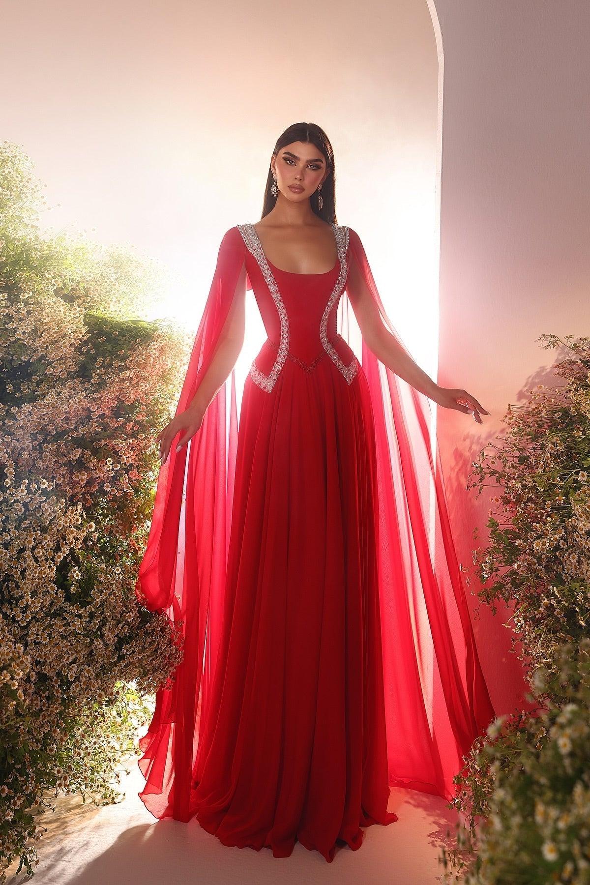 Erstaunliches A-Linien-Tüll-U-Ausschnitt-ärmelloses rotes Ballkleid mit Rüschen