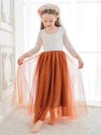 NumberSea - Angelic White Lace A - Line Long Sleeve Tulle Flower Girl Dress